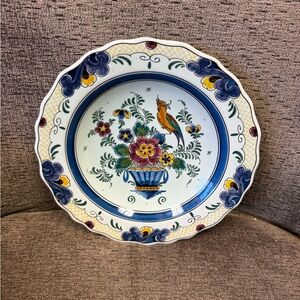 Vintage Koninklijke Royal Holland Poly Delft Bird and Floral Wall Hanging Plate
